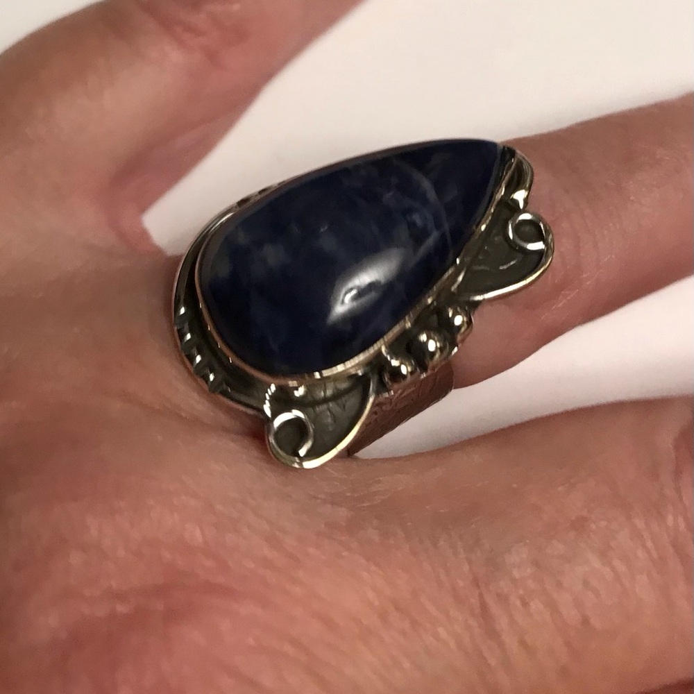 Lapis Lazuli Stamped 925 Sterling Silver Ring